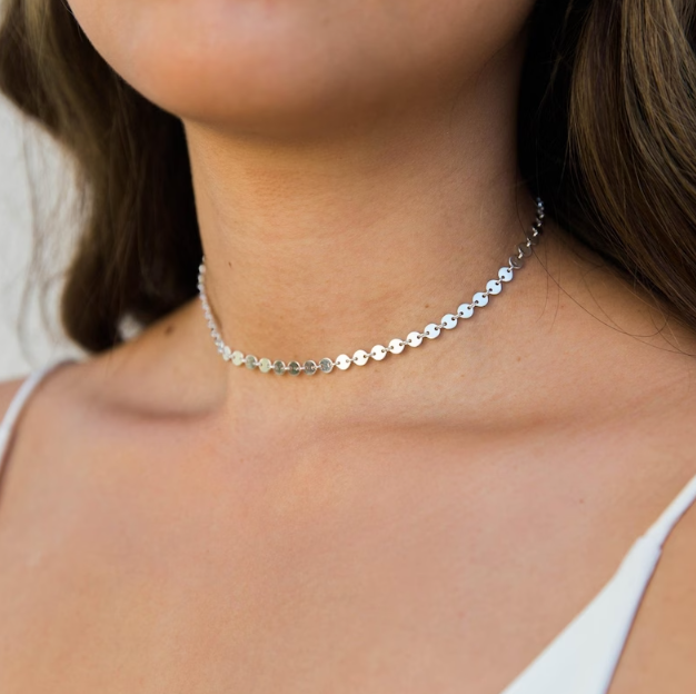 Trendy 18K Gold Sequin Link Chain Choker