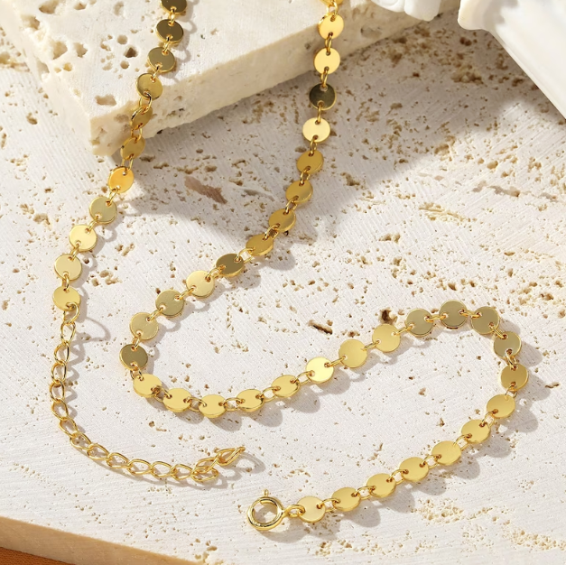 Trendy 18K Gold Sequin Link Chain Choker