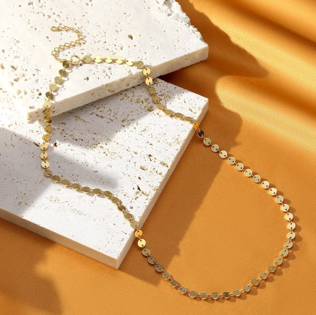 Trendy 18K Gold Sequin Link Chain Choker