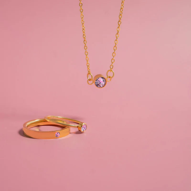 Gold PVD Stainless Steel Birthstone Ring