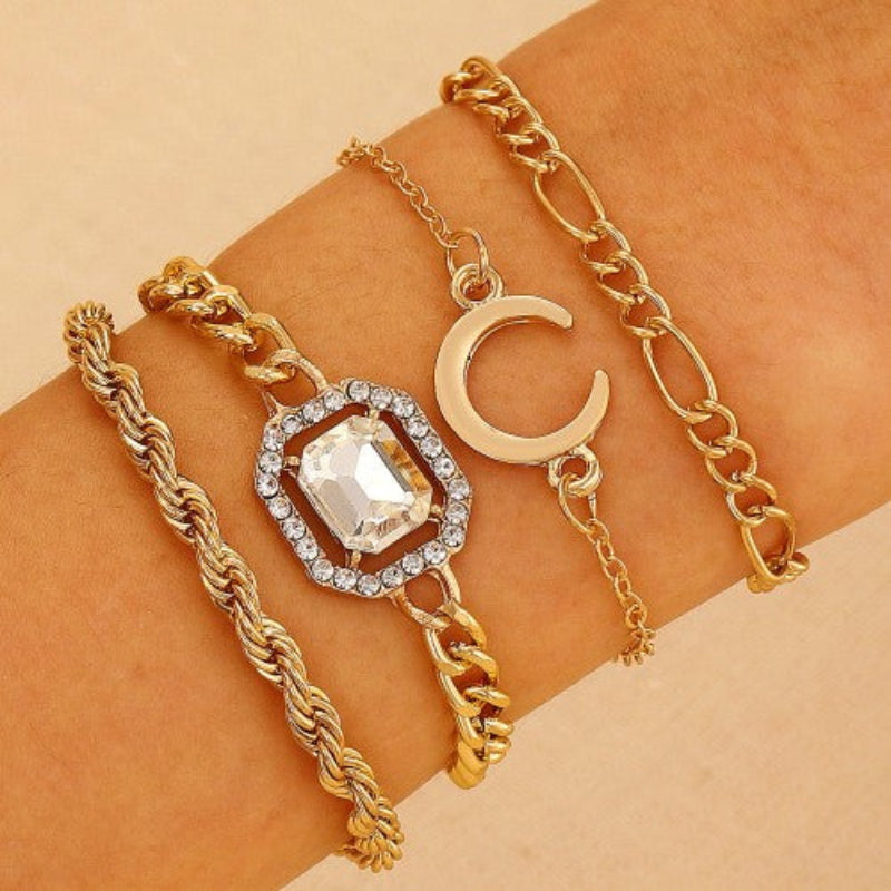 Fashion Rhinestone Four-Piece Bracelet Set
