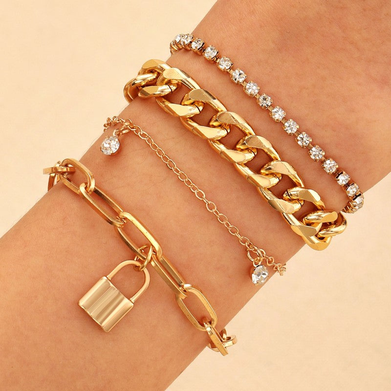 Fashion Rhinestone Four-Piece Bracelet Set
