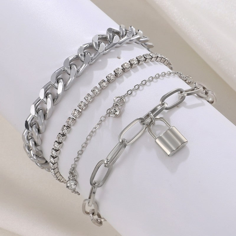 Fashion Rhinestone Four-Piece Bracelet Set
